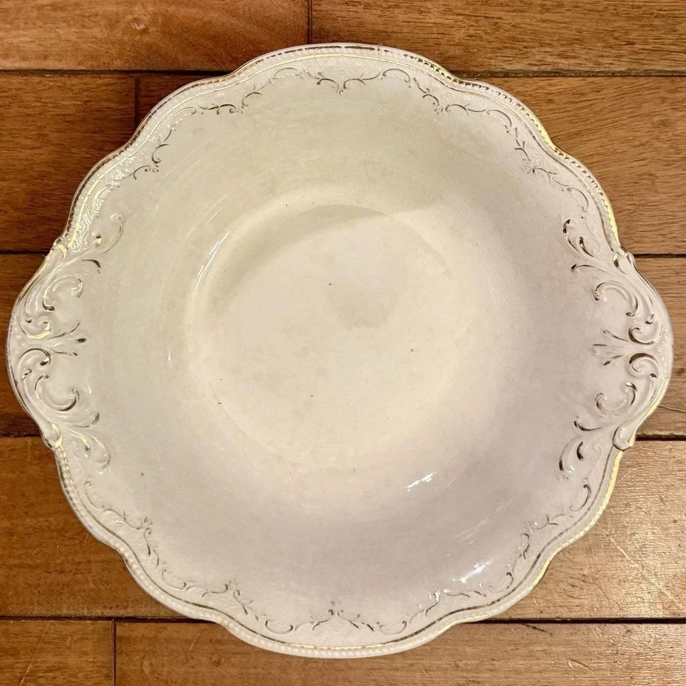 10pc VTG Antique W H Grindley White Scallop Gold China Serving Bowl‎ Set England